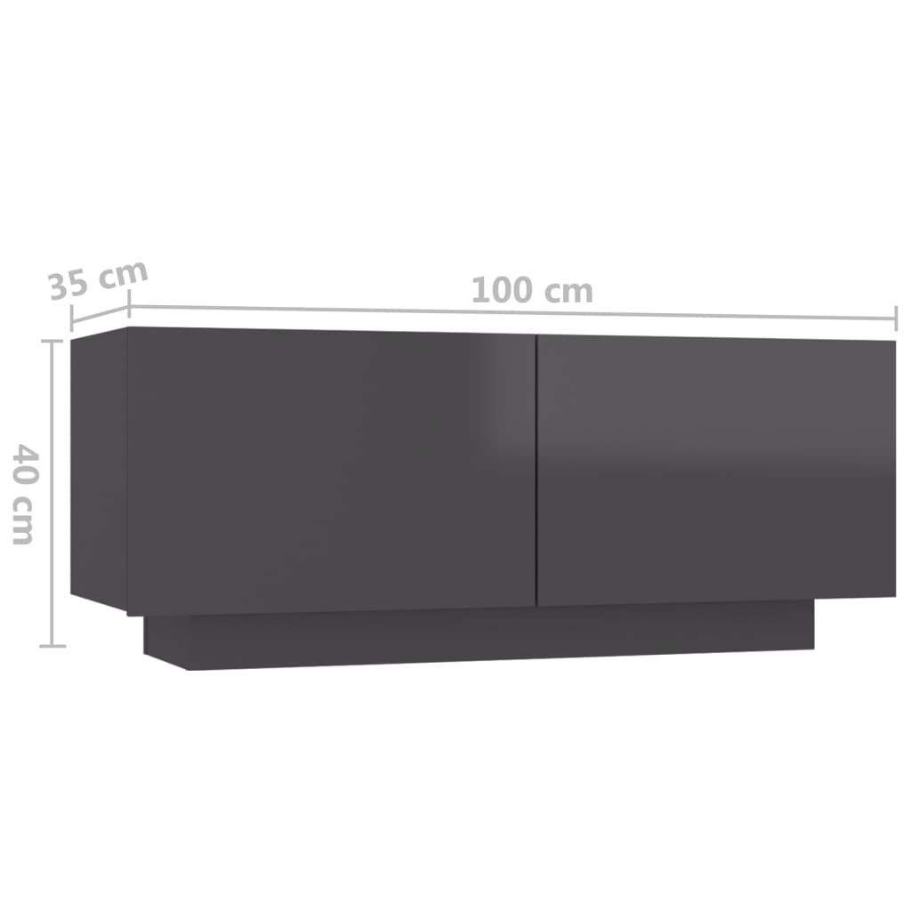Sängbord grå högglans 100x35x40 cm konstruerat trä