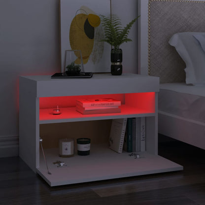 Sängbord med LED-belysning 2 st vit 60x35x40 cm konstruerat trä