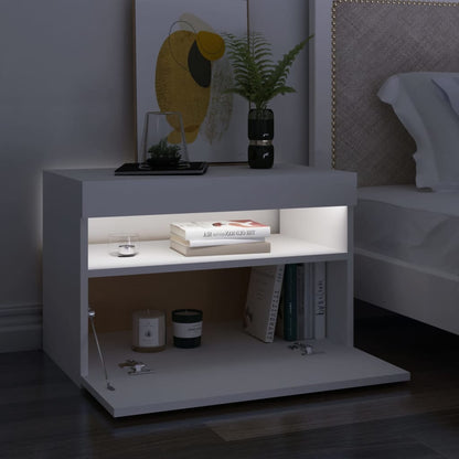 Sängbord med LED-belysning 2 st vit 60x35x40 cm konstruerat trä