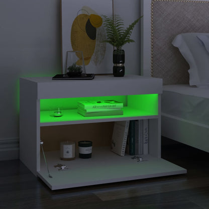Sängbord med LED-belysning 2 st vit 60x35x40 cm konstruerat trä