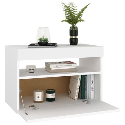 Sängbord med LED-belysning 2 st vit 60x35x40 cm konstruerat trä