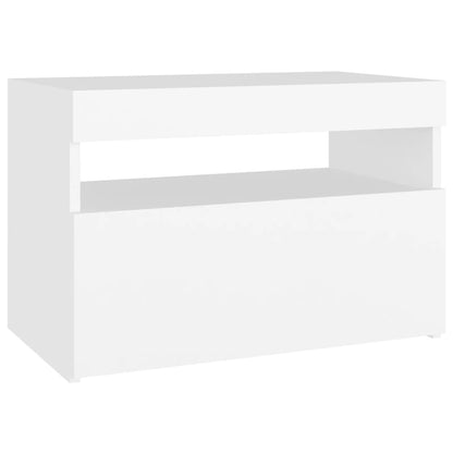 Sängbord med LED-belysning 2 st vit 60x35x40 cm konstruerat trä
