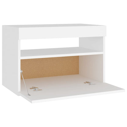 Sängbord med LED-belysning 2 st vit 60x35x40 cm konstruerat trä
