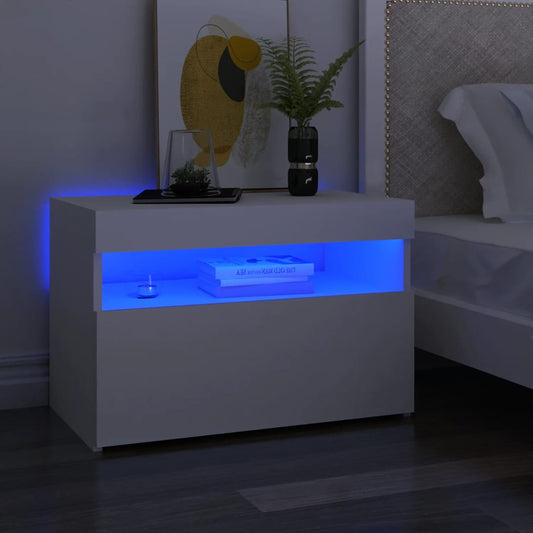 Sängbord med LED-belysning 2 st vit 60x35x40 cm konstruerat trä