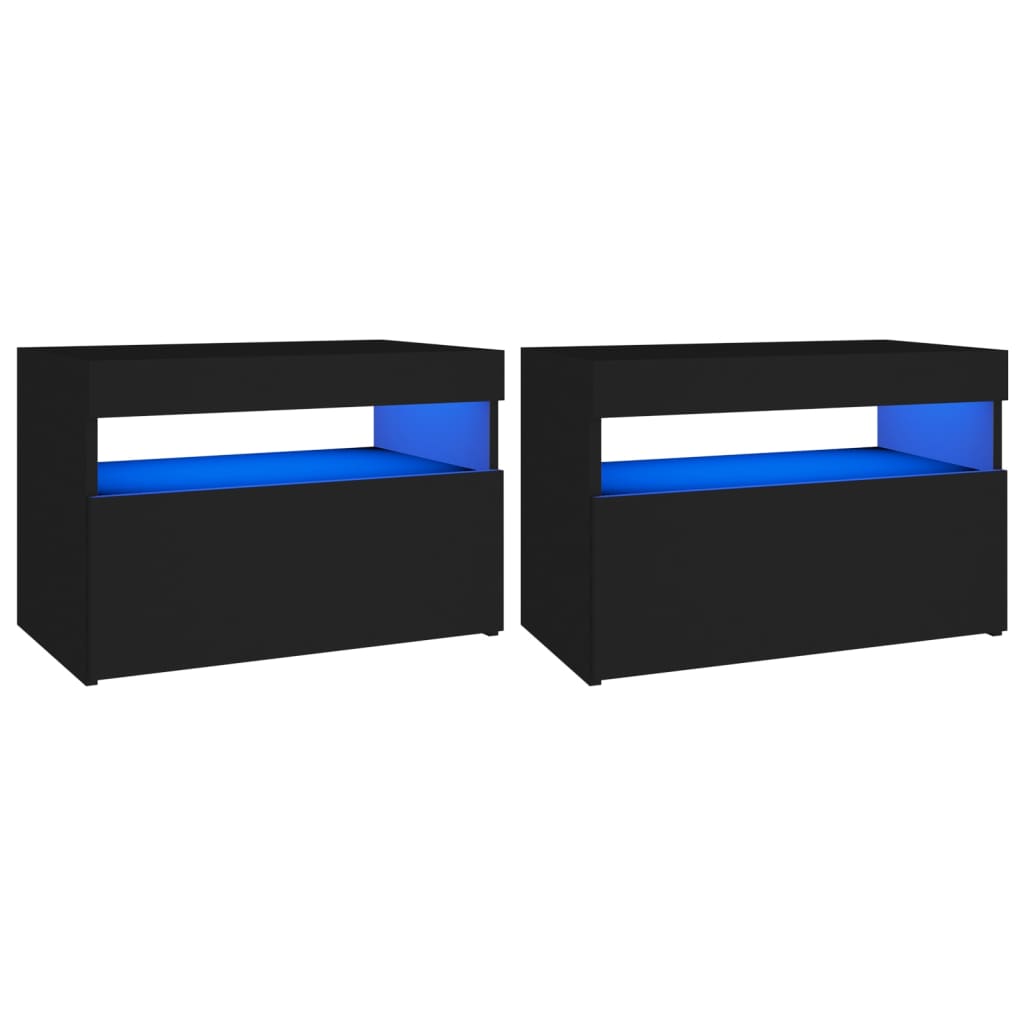 Sängbord LED-belysning 2 st svart 60x35x40 cm konstruerat trä
