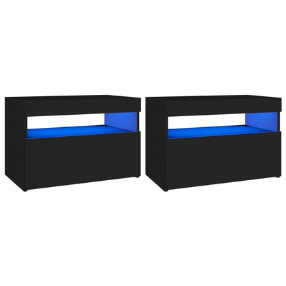 Sängbord LED-belysning 2 st svart 60x35x40 cm konstruerat trä