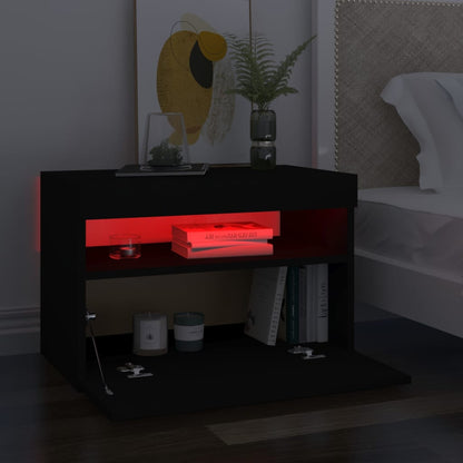 Sängbord LED-belysning 2 st svart 60x35x40 cm konstruerat trä