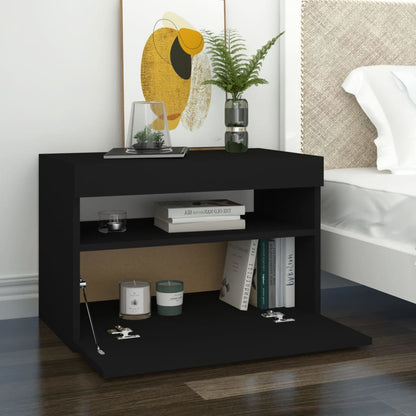 Sängbord LED-belysning 2 st svart 60x35x40 cm konstruerat trä