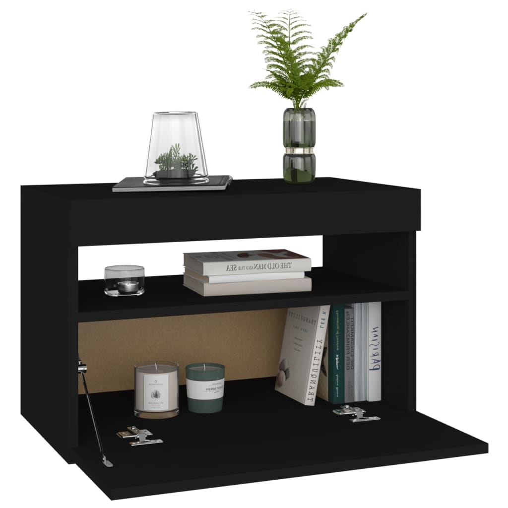Sängbord LED-belysning 2 st svart 60x35x40 cm konstruerat trä