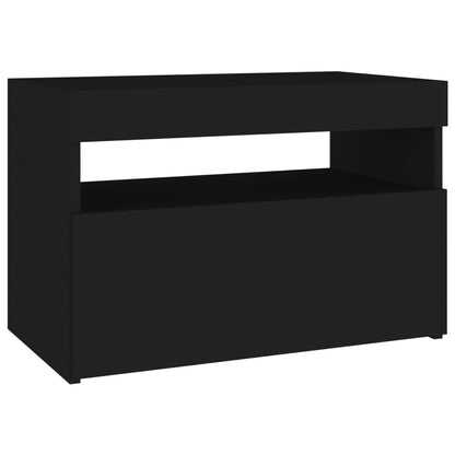Sängbord LED-belysning 2 st svart 60x35x40 cm konstruerat trä