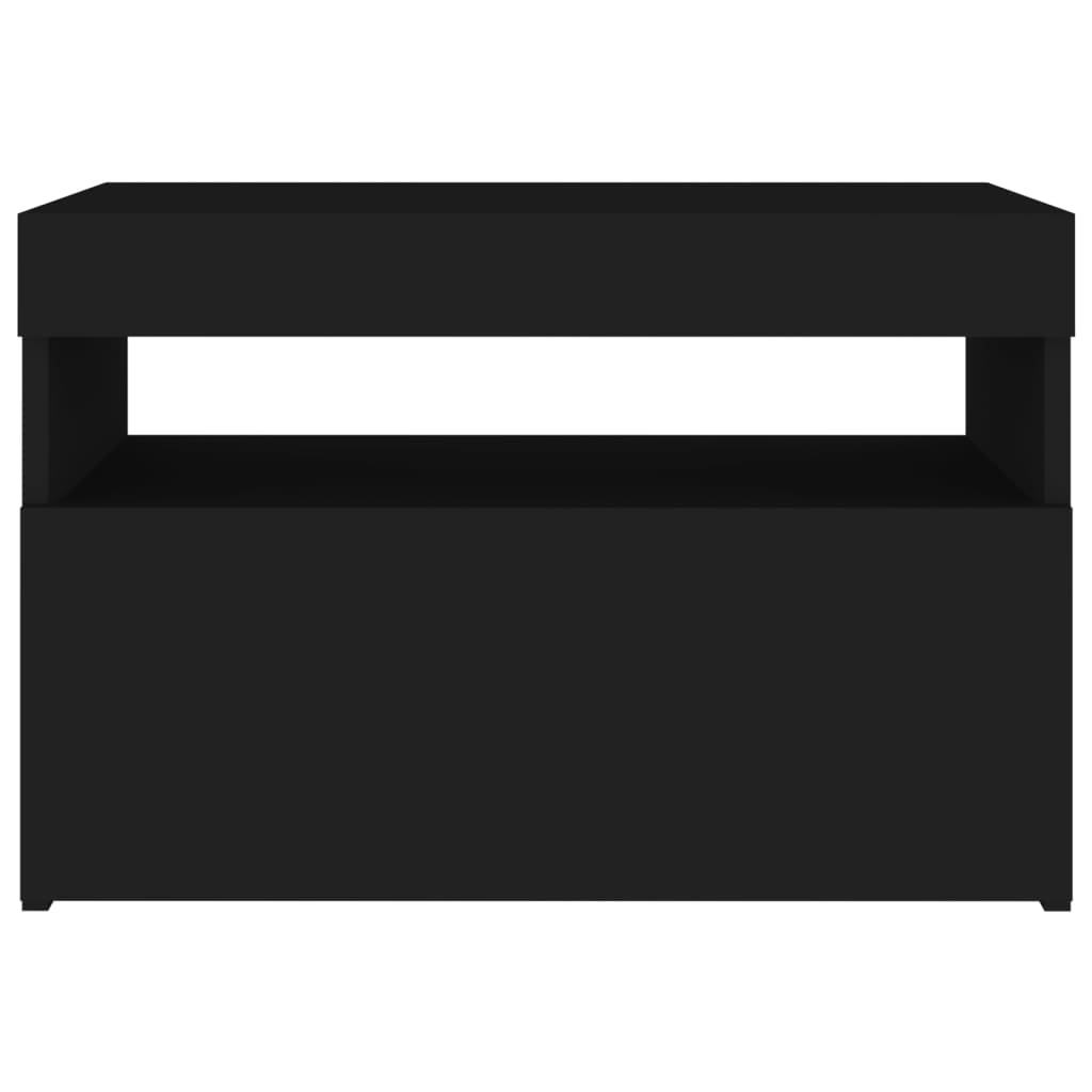 Sängbord LED-belysning 2 st svart 60x35x40 cm konstruerat trä