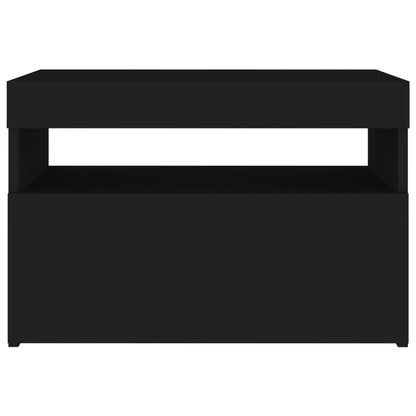 Sängbord LED-belysning 2 st svart 60x35x40 cm konstruerat trä