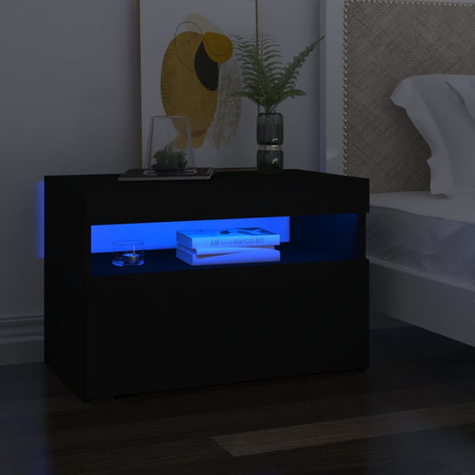 Sängbord LED-belysning 2 st svart 60x35x40 cm konstruerat trä