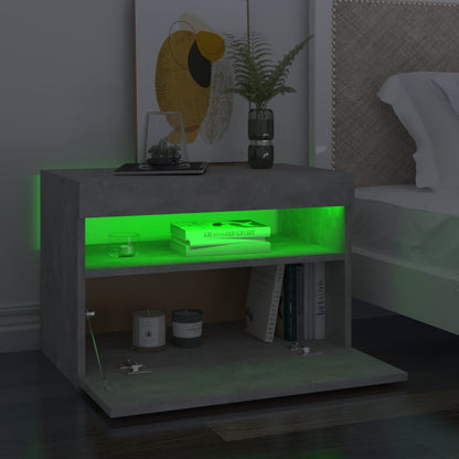 Sängbord med LED-belysning 2 st betonggrå 60x35x40 cm