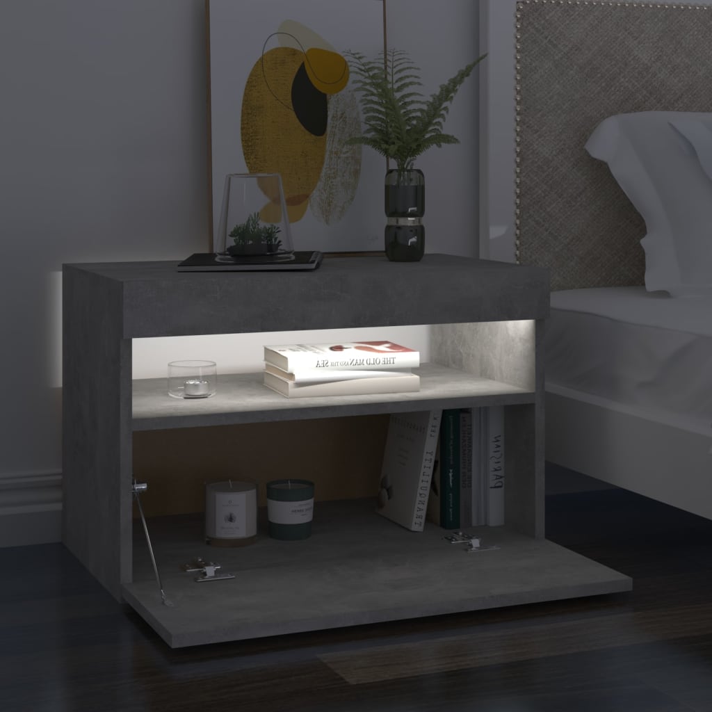 Sängbord med LED-belysning 2 st betonggrå 60x35x40 cm