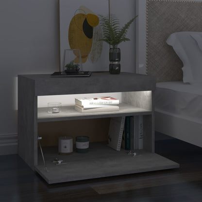Sängbord med LED-belysning 2 st betonggrå 60x35x40 cm