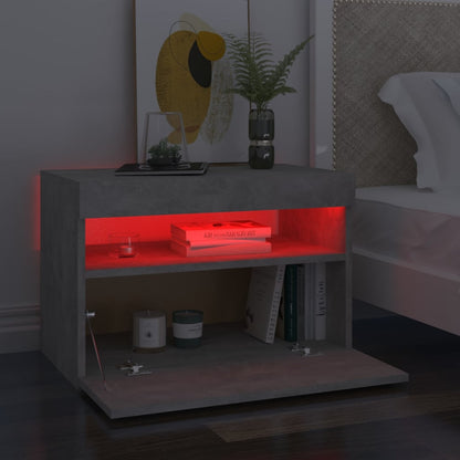 Sängbord med LED-belysning 2 st betonggrå 60x35x40 cm