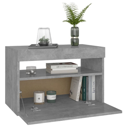 Sängbord med LED-belysning 2 st betonggrå 60x35x40 cm