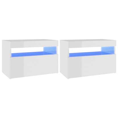 Sängbord med LED-belysning 2 st vit högglans 60x35x40 cm