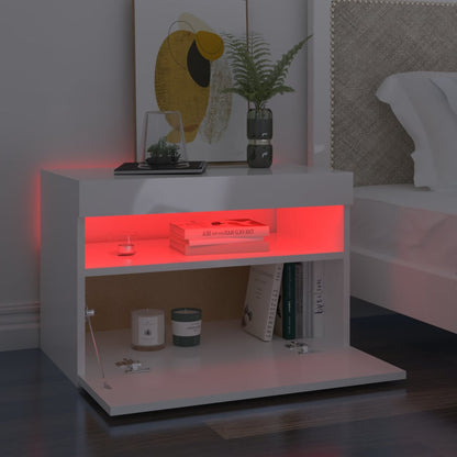 Sängbord med LED-belysning 2 st vit högglans 60x35x40 cm