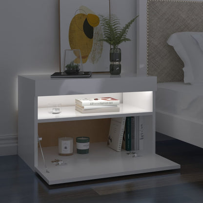 Sängbord med LED-belysning 2 st vit högglans 60x35x40 cm