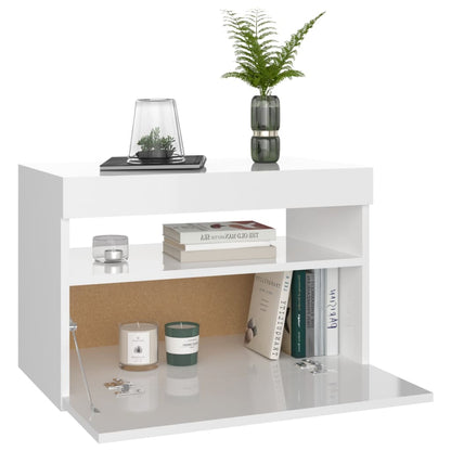 Sängbord med LED-belysning 2 st vit högglans 60x35x40 cm