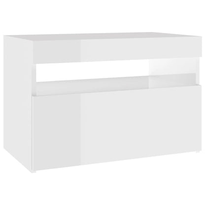 Sängbord med LED-belysning 2 st vit högglans 60x35x40 cm