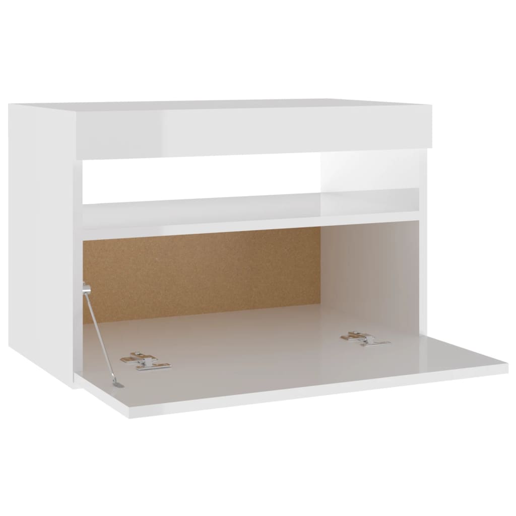 Sängbord med LED-belysning 2 st vit högglans 60x35x40 cm