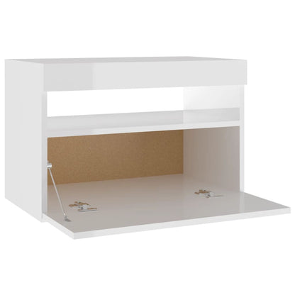 Sängbord med LED-belysning 2 st vit högglans 60x35x40 cm