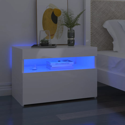 Sängbord med LED-belysning 2 st vit högglans 60x35x40 cm