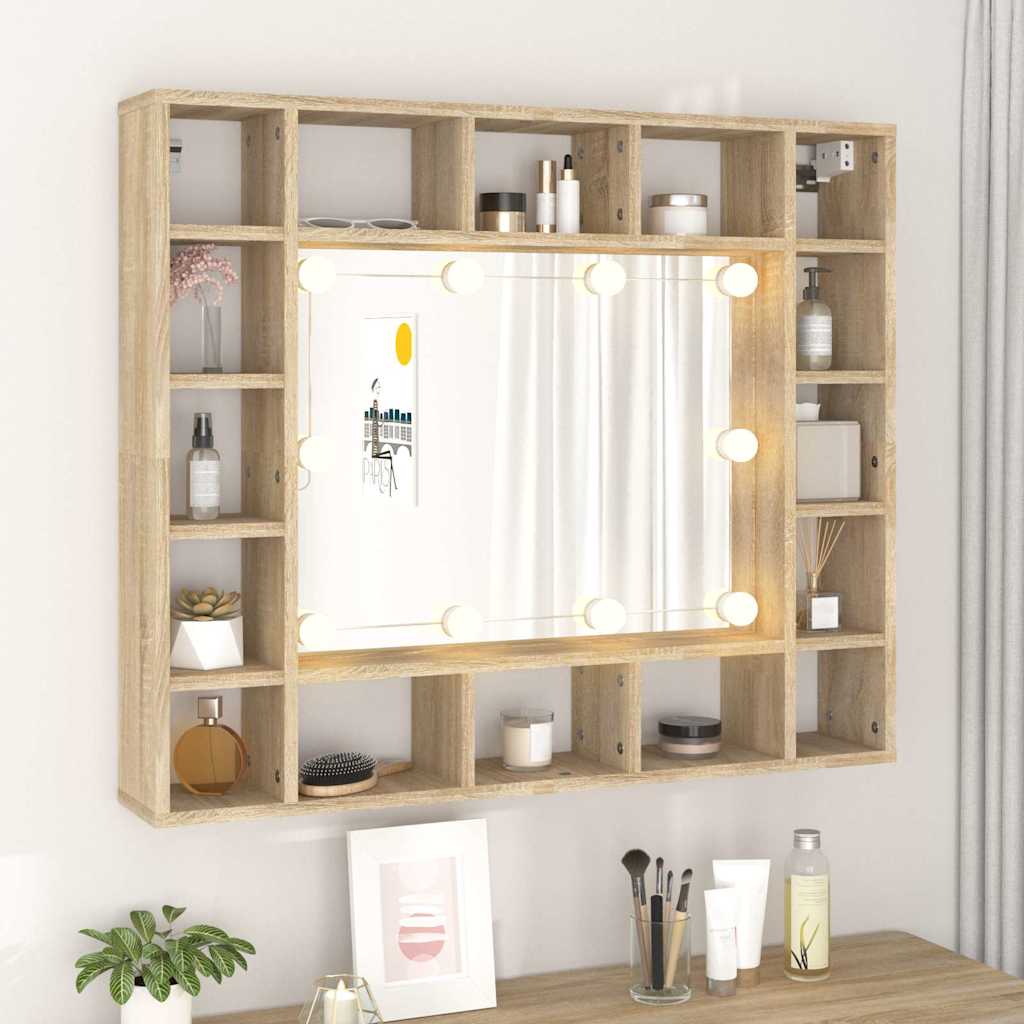Badrumsspegel Spegelskåp LED Sonoma Ek 91x15x76,5 cm