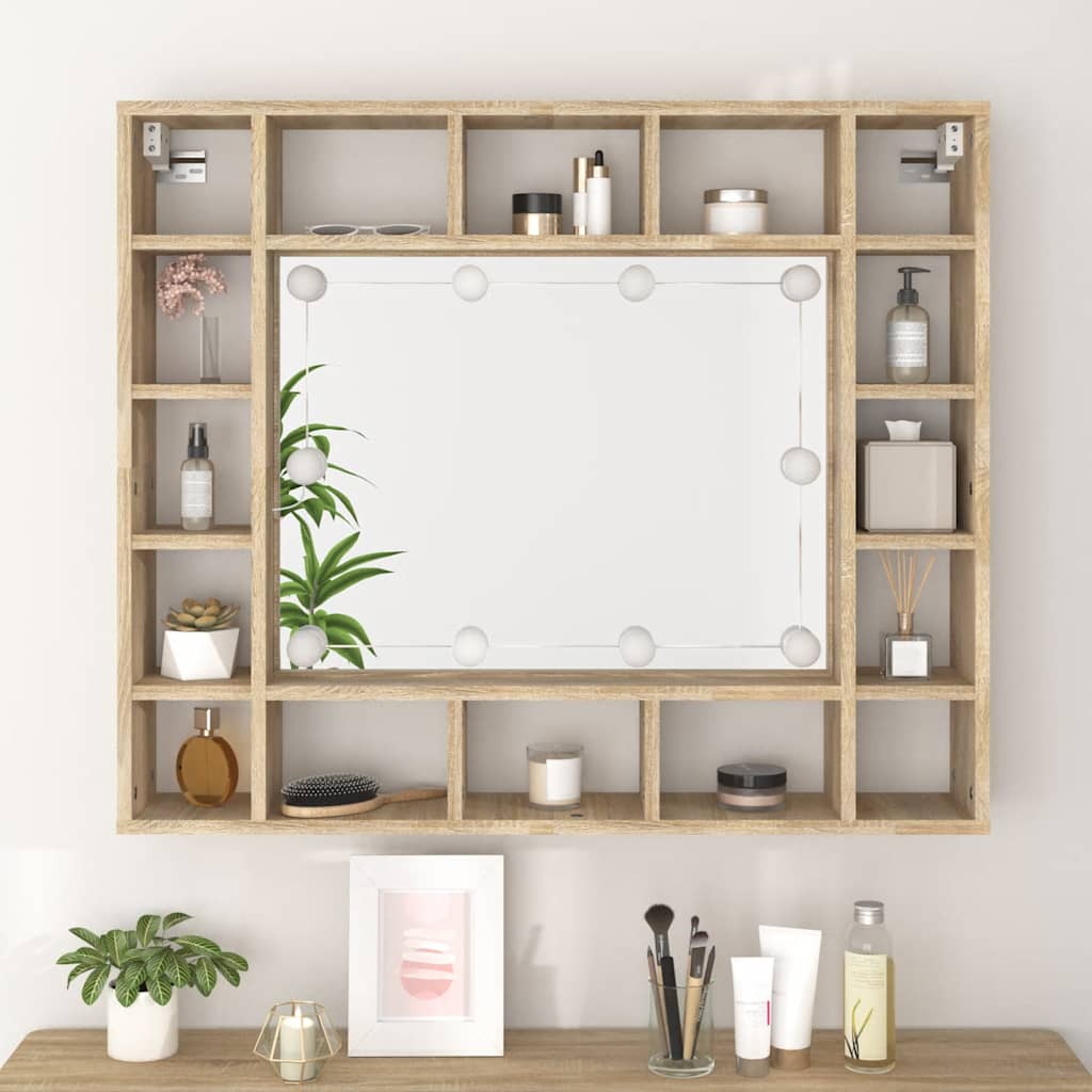 Badrumsspegel Spegelskåp LED Sonoma Ek 91x15x76,5 cm