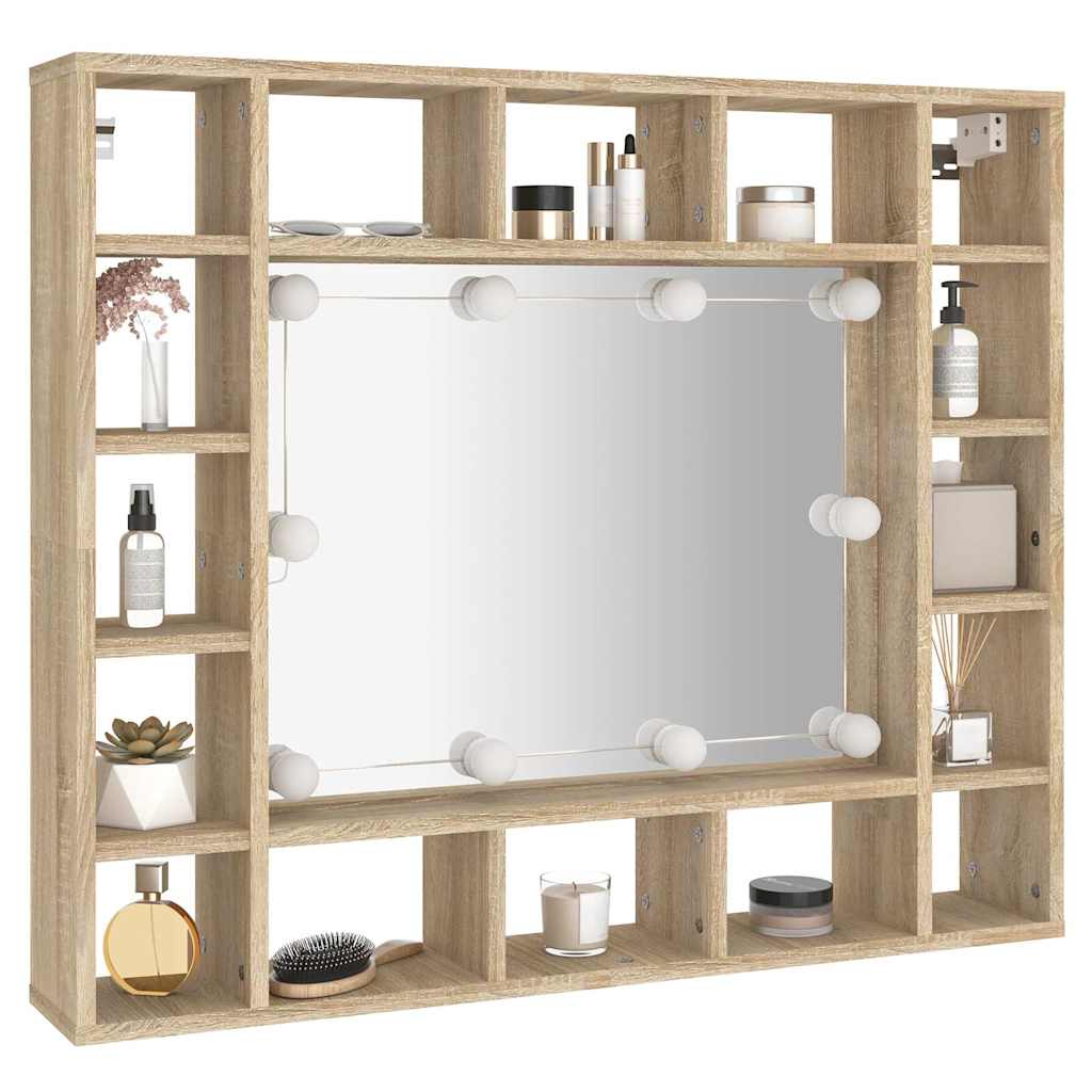 Badrumsspegel Spegelskåp LED Sonoma Ek 91x15x76,5 cm