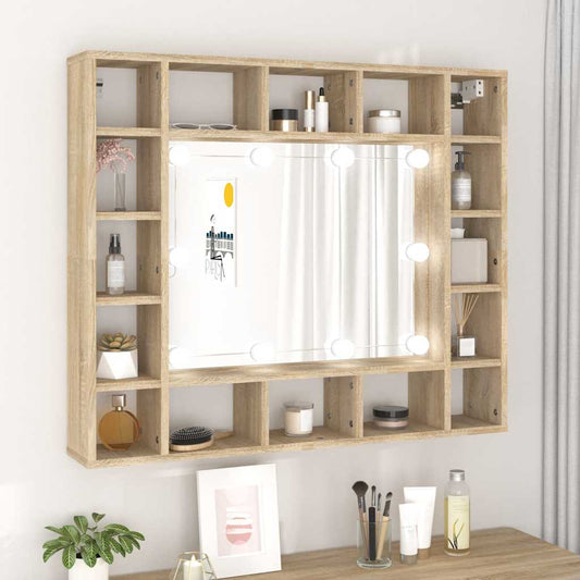Badrumsspegel Spegelskåp LED Sonoma Ek 91x15x76,5 cm