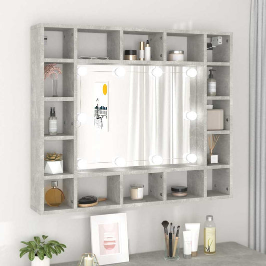 Badrumsspegel Spegelskåp LED Betonggrå 91x15x76,5 cm
