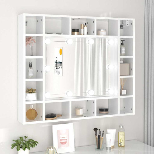 Badrumsspegel Spegelskåp LED Högglans Vit 91x15x76,5 cm
