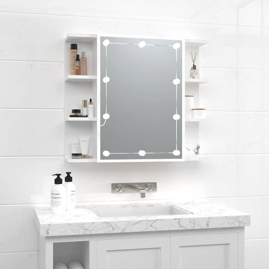 Badrumsspegel Spegelskåp LED Högglans Vit 70x16,5x60 cm