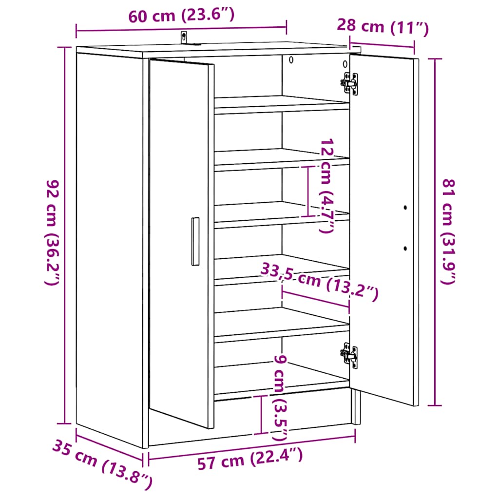 Skoställ Svart Skoskåp 60x35x92 cm