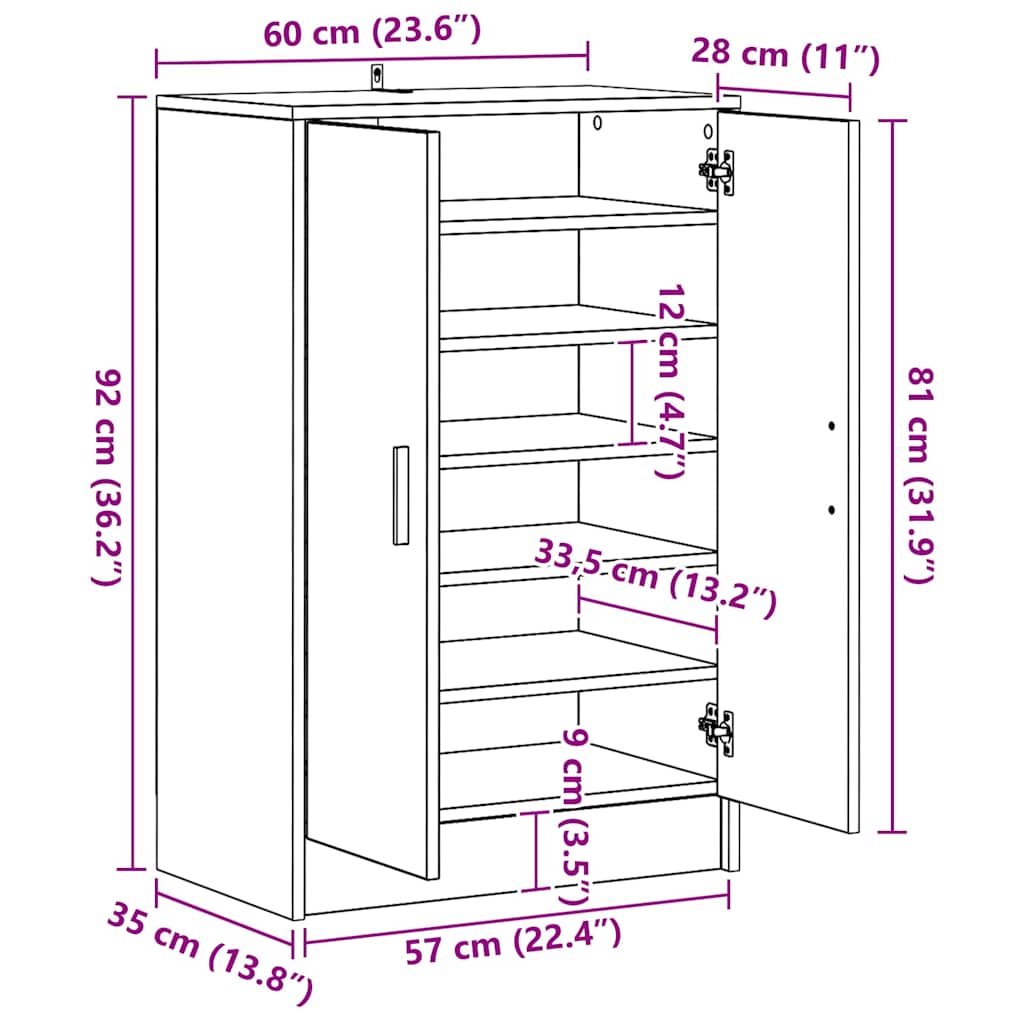 Skoställ Högglans Vit Skoskåp 60x35x92 cm