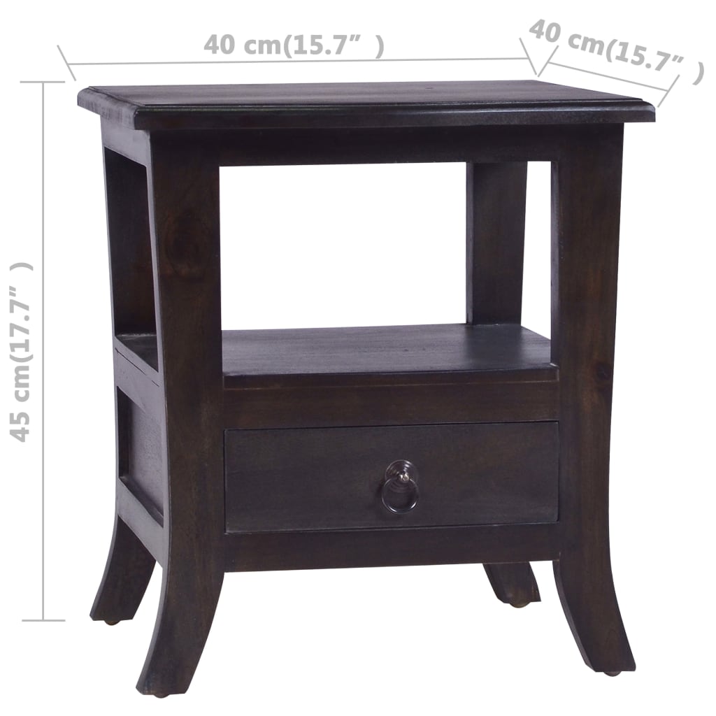 Sängbord blek svart 40x40x45 cm massiv mahogny