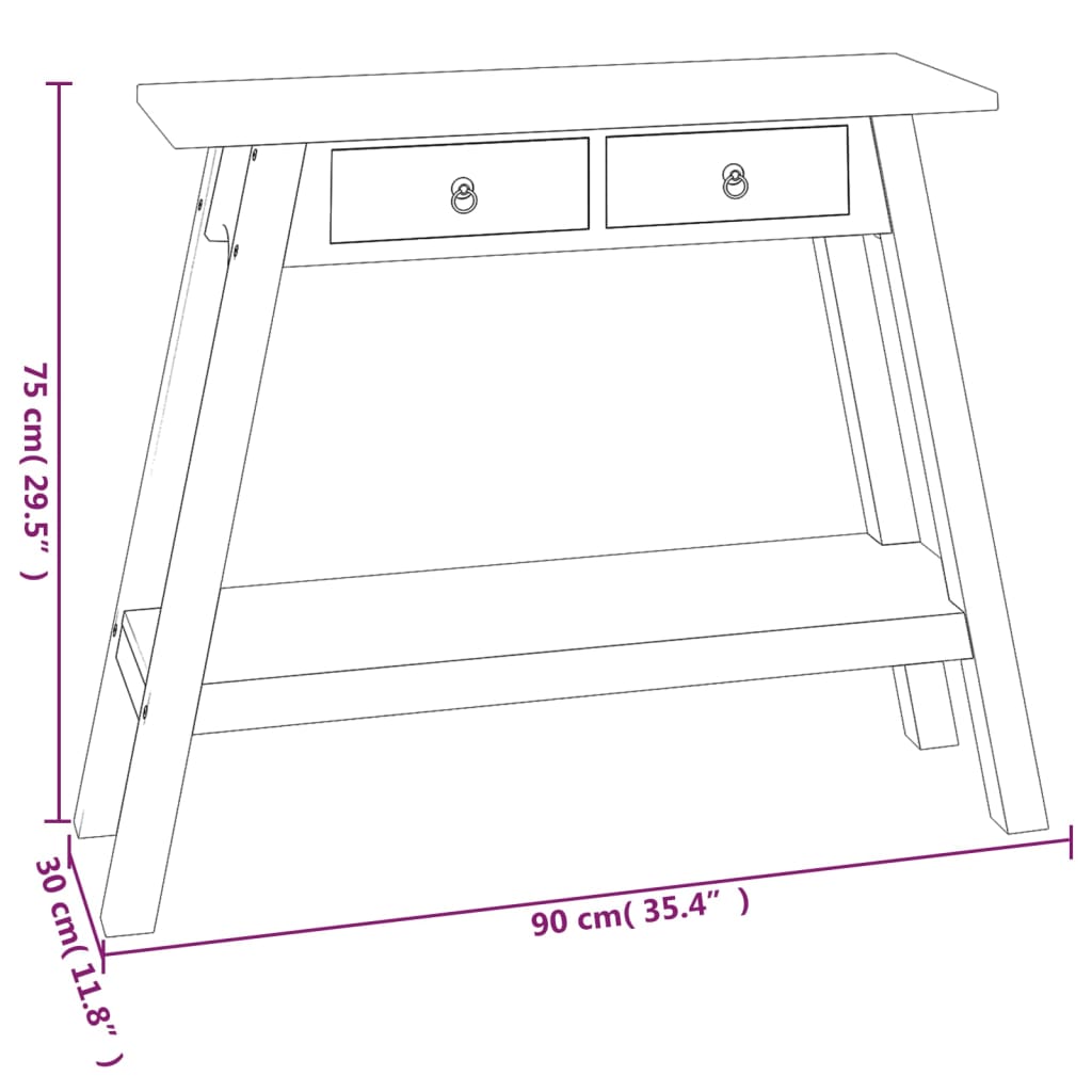 Avlastningsbord Konsollbord Svart med lådor 90x30x75 cm massiv mahogny
