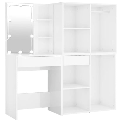 Sminkbord LED med skåp 2 Högglans Vit