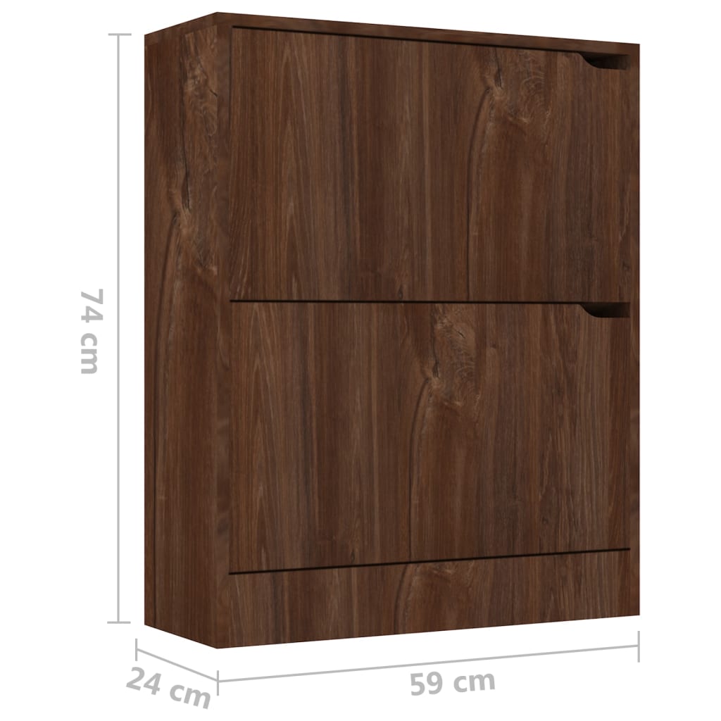 Skoställ Brun Ek Skoskåp med 2 dörrar 59x24x74 cm