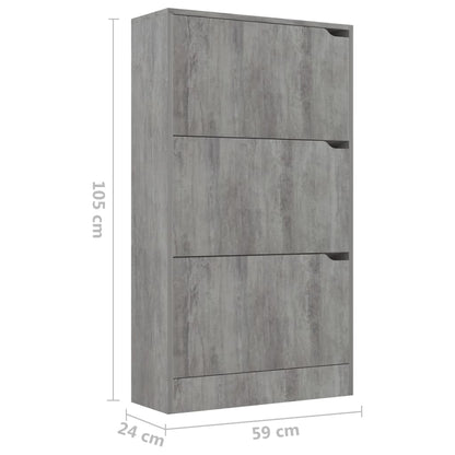 Skoställ Betonggrå Skoskåp med 3 dörrar 59x24x105 cm