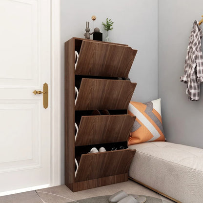 Skoställ Brun Ek Skoskåp med 4 dörrar 59x24x136 cm