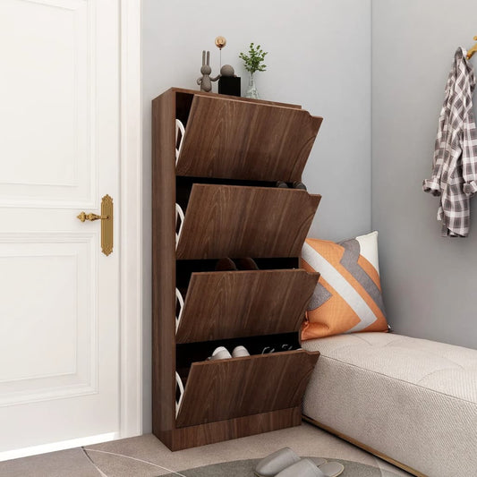 Skoställ Brun Ek Skoskåp med 4 dörrar 59x24x136 cm