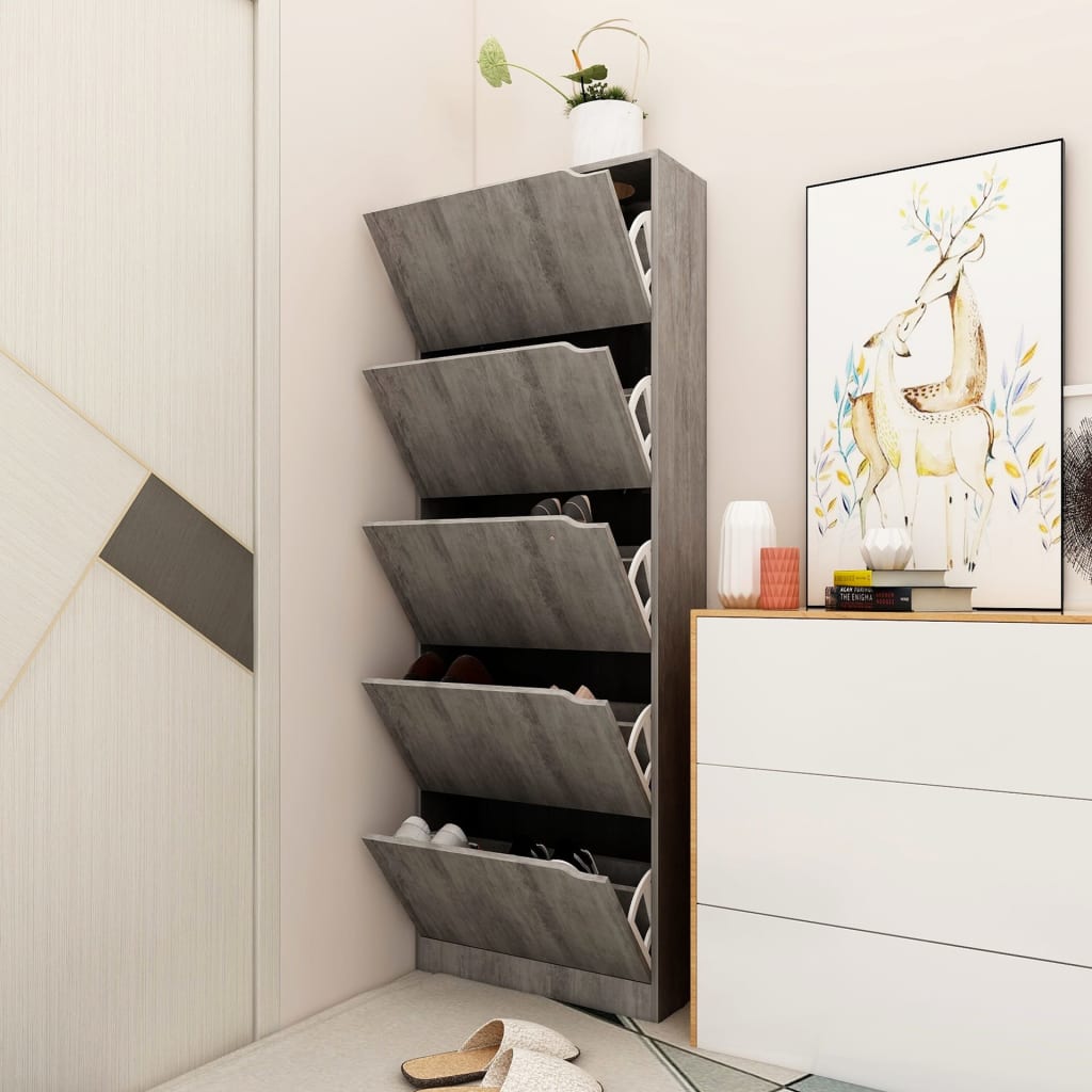 Skoställ Betonggrå Skoskåp med 5 dörrar 59x24x167 cm