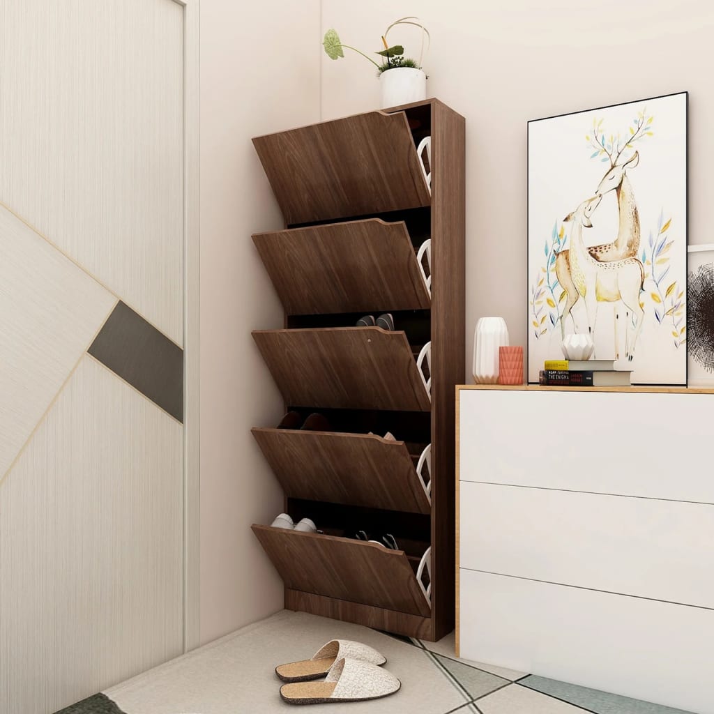 Skoställ Brun Ek Skoskåp med 5 dörrar 59x24x167 cm