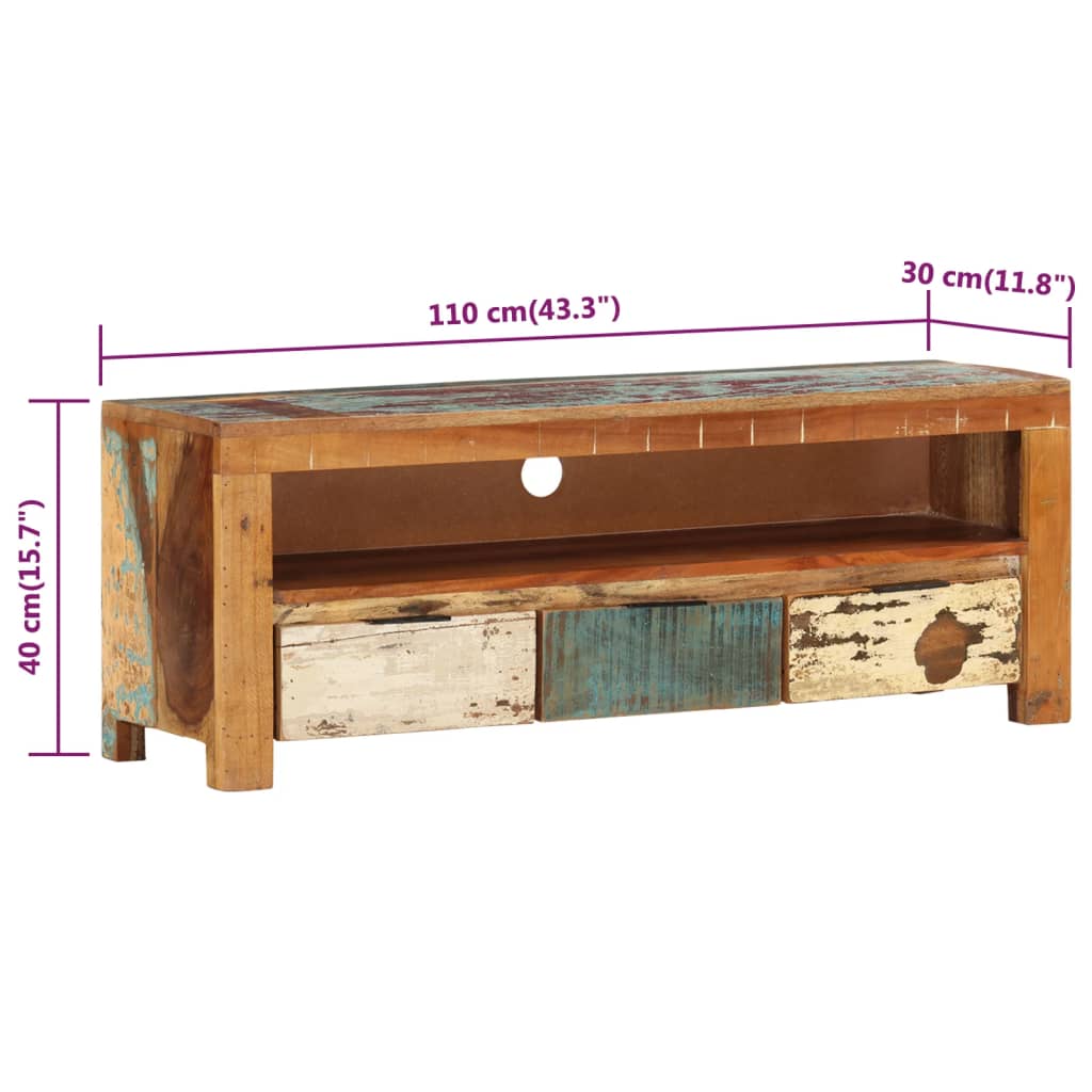 Tv-bänk 110x30x40 cm massivt återvunnet trä