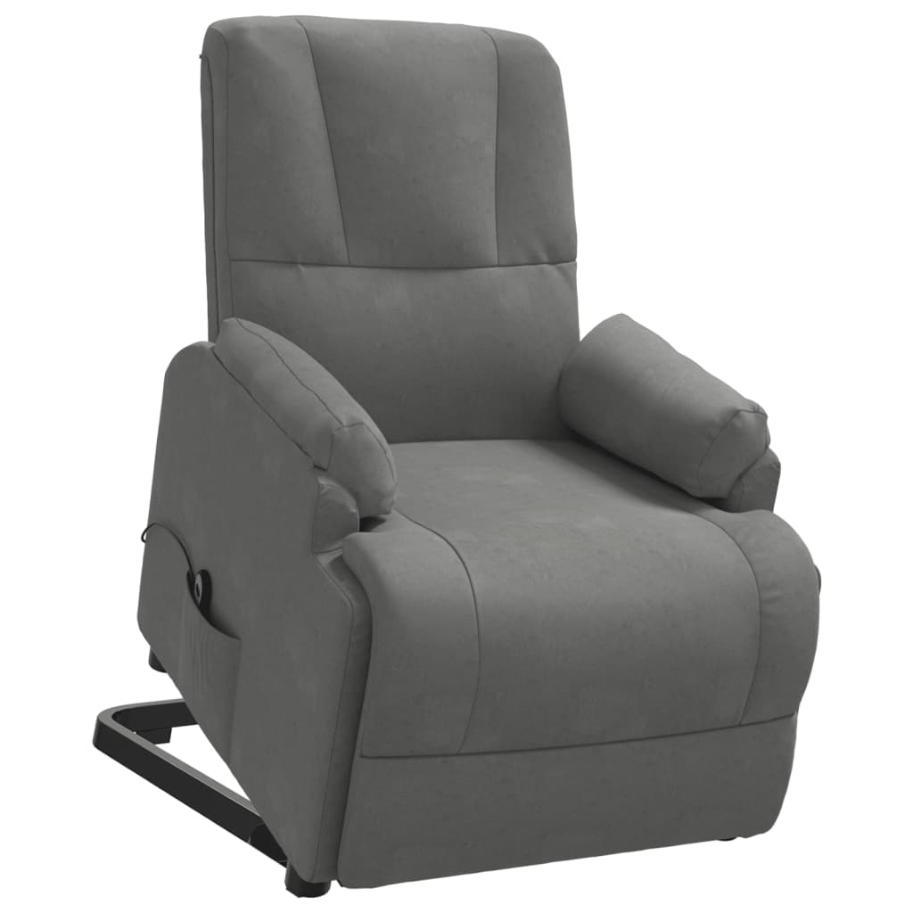 Fåtölj Mörkgrå Reclinerfåtölj med uppresningshjälp konstmocka